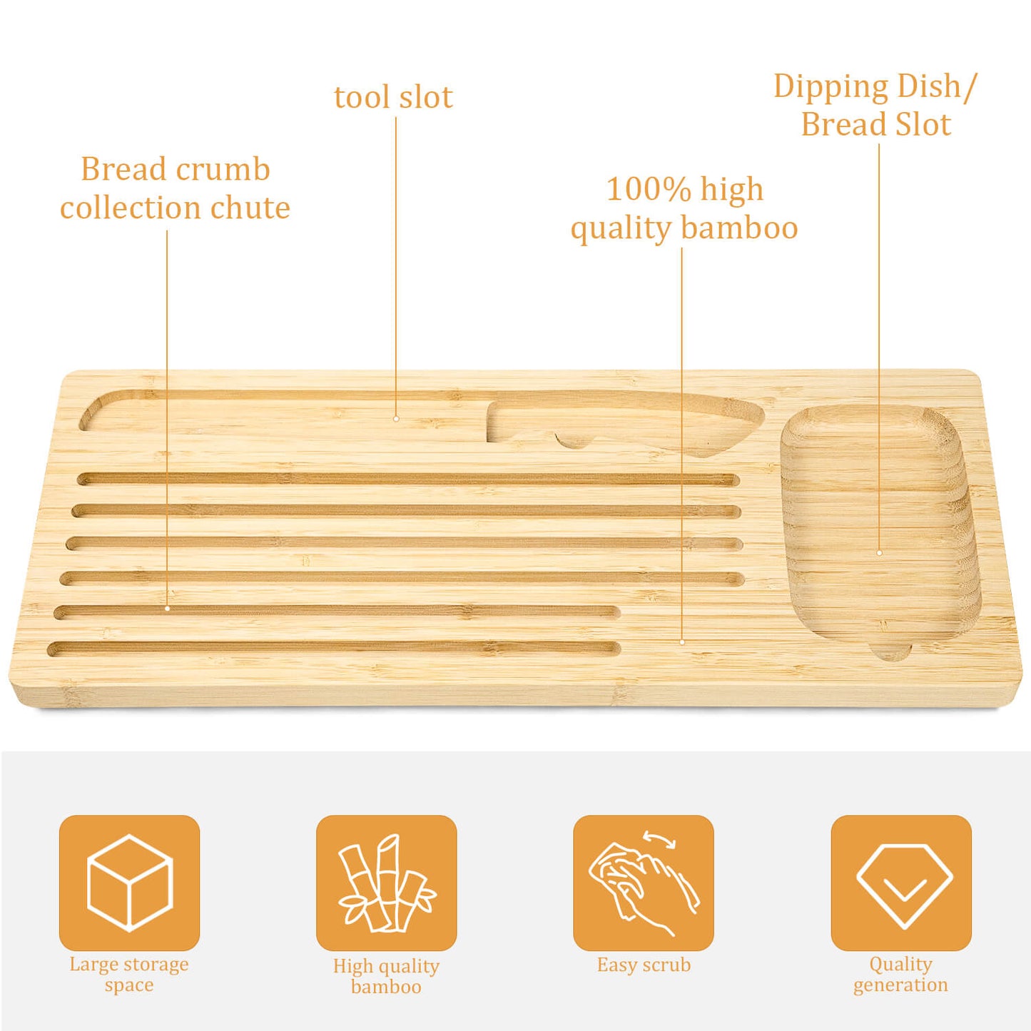 GL-Bamboo Bread Cutting Board with Crumb Catcher, Knife and Dipping Dish