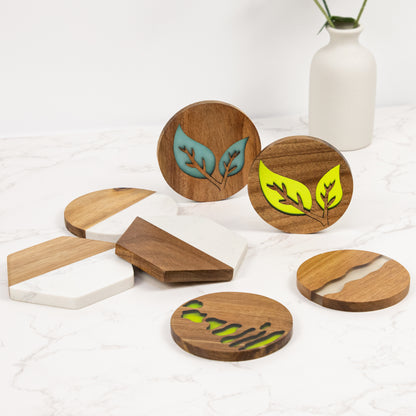 GL--Custom wooden coaster set, wholesale price, custom logo, custom brand