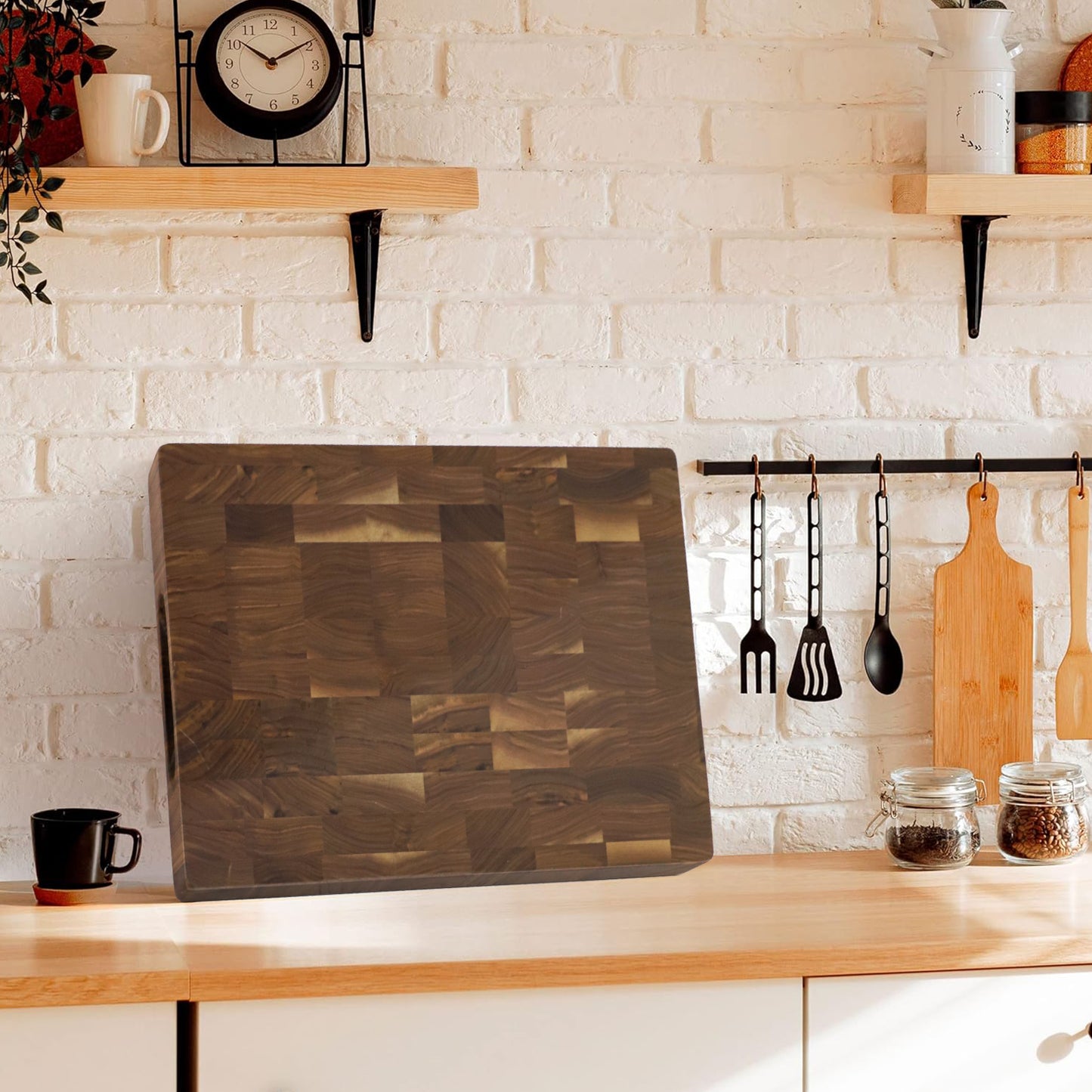 Walnut End Grain Cutting Board with Easy-Grip Grooves