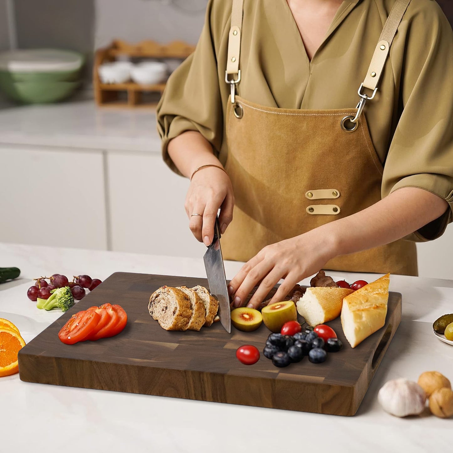 Walnut End Grain Cutting Board with Easy-Grip Grooves