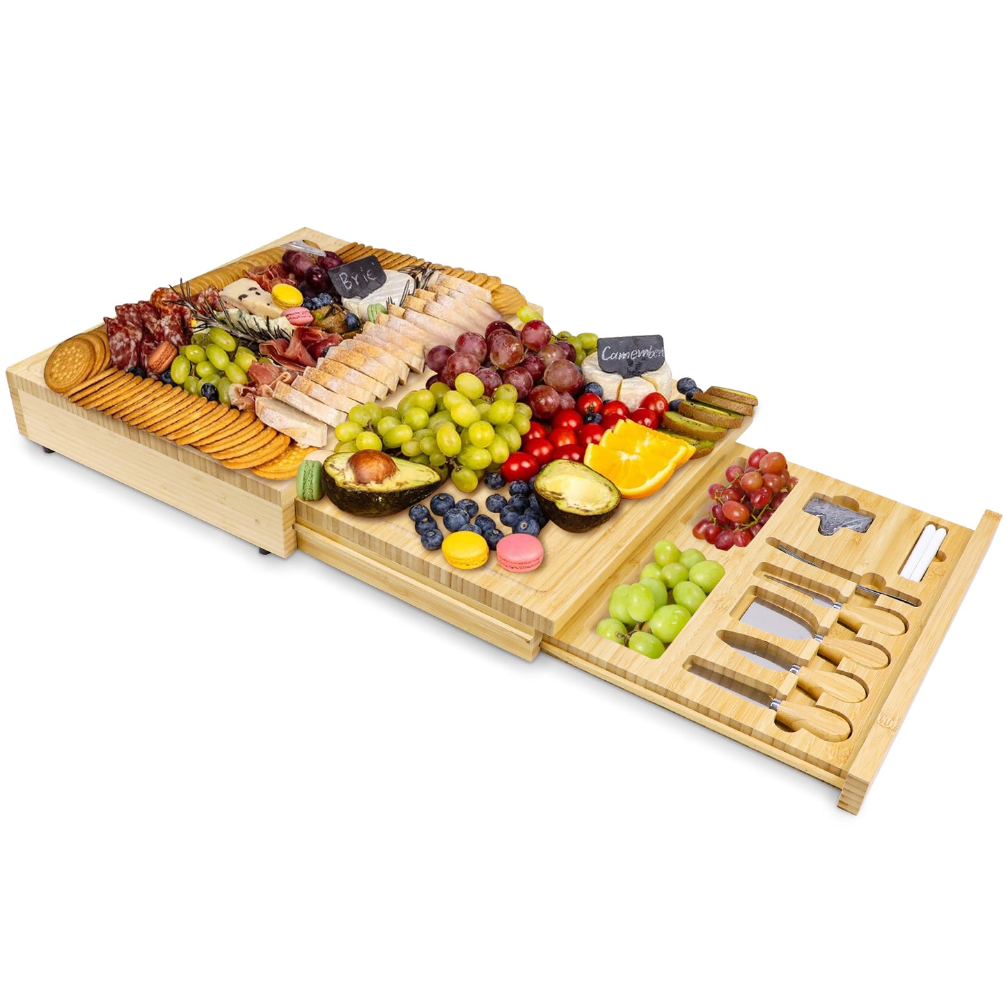 Bamboo drawer style three-layer cheese board