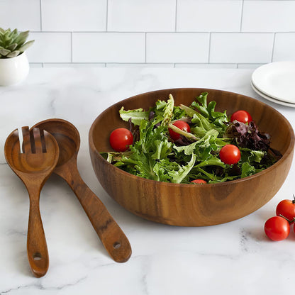 GL--Acacia wood salad bowl set, customized logo, children's dining tableware