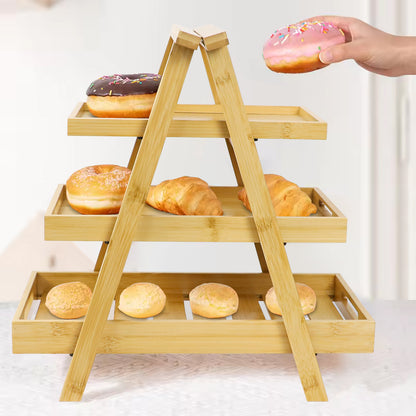 GL-- 3-Tier Bamboo Display Rack – No Installation Required, Multi-Functional Storage Solution for Fruits, Baked Goods