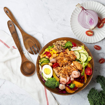 GL--Acacia wood salad bowl set, customized logo, children's dining tableware