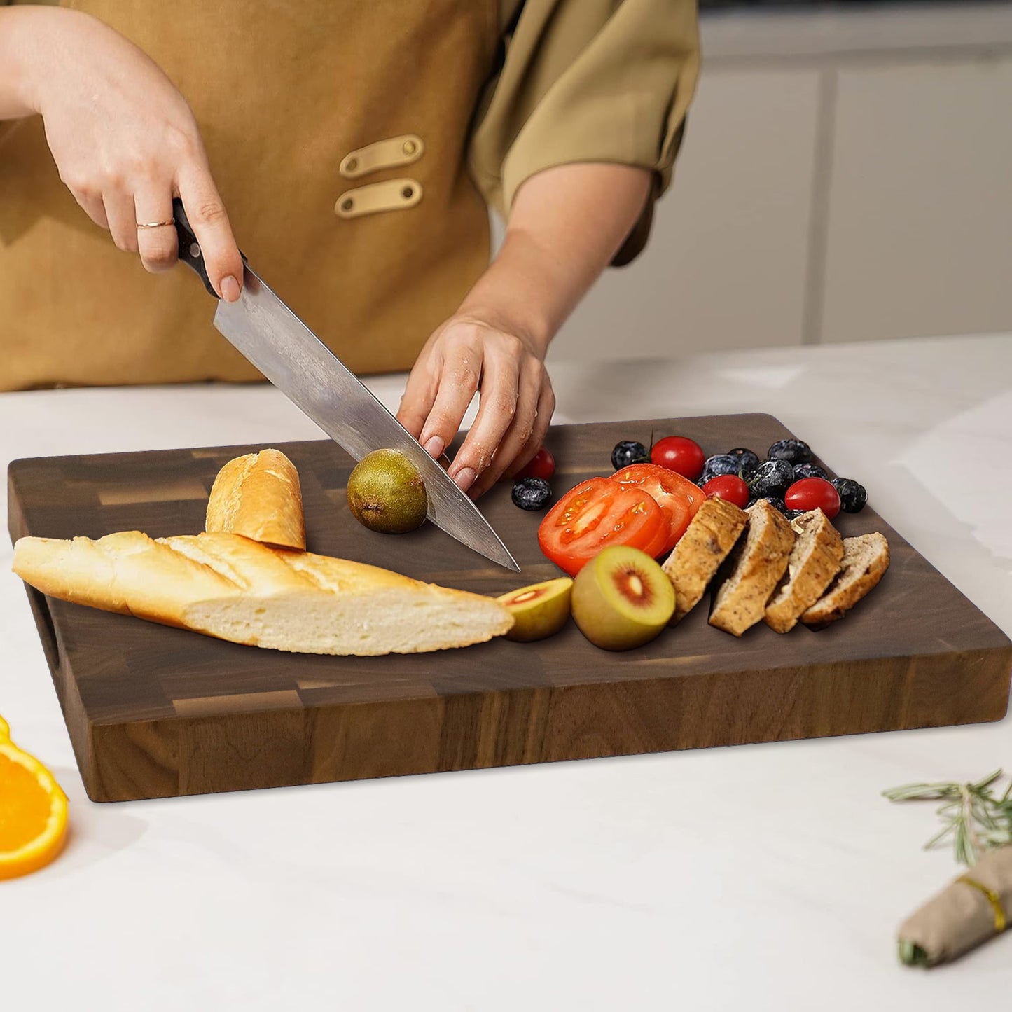 Walnut End Grain Cutting Board with Easy-Grip Grooves