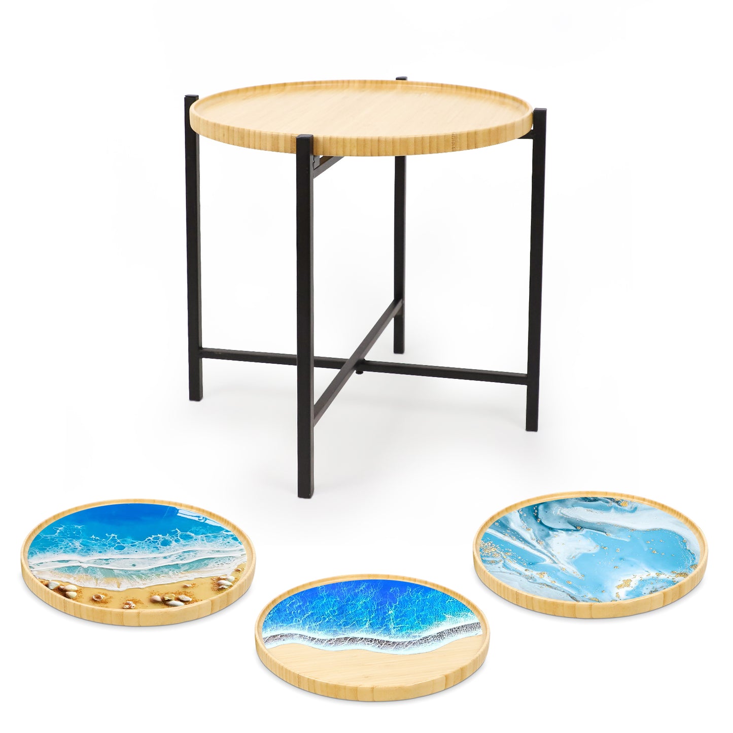 Round Bamboo Coffee Table with Removable Tray