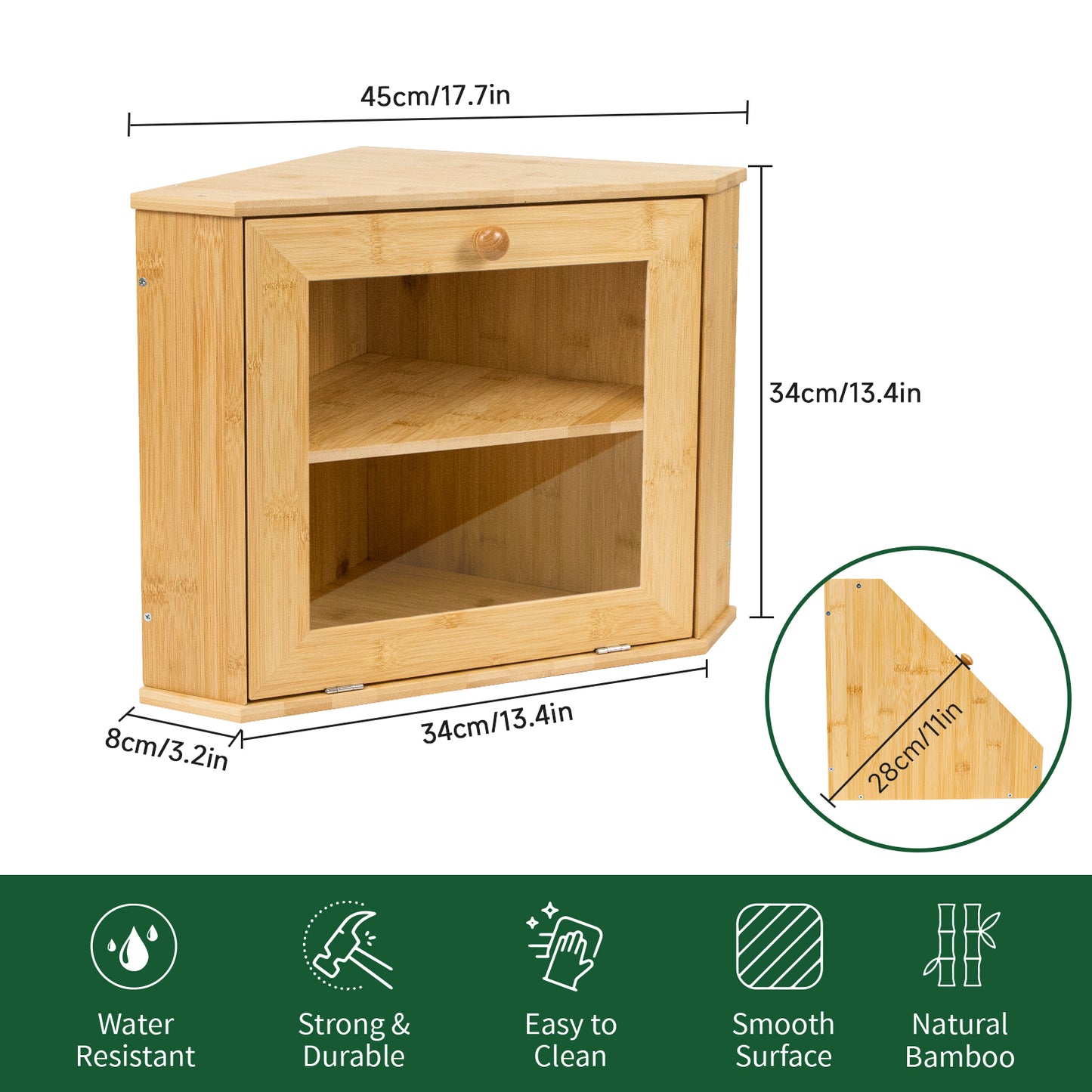 Bamboo Corner Bread Storage Box with Magnetic Door