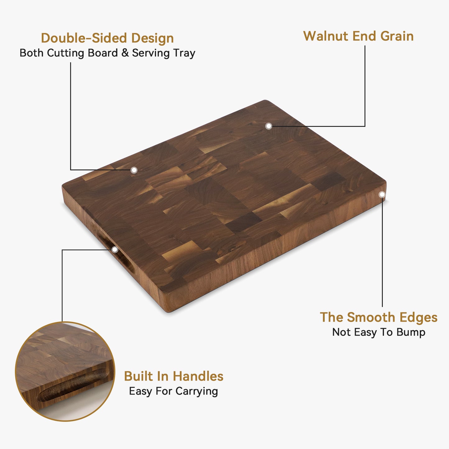 Walnut End Grain Cutting Board with Easy-Grip Grooves