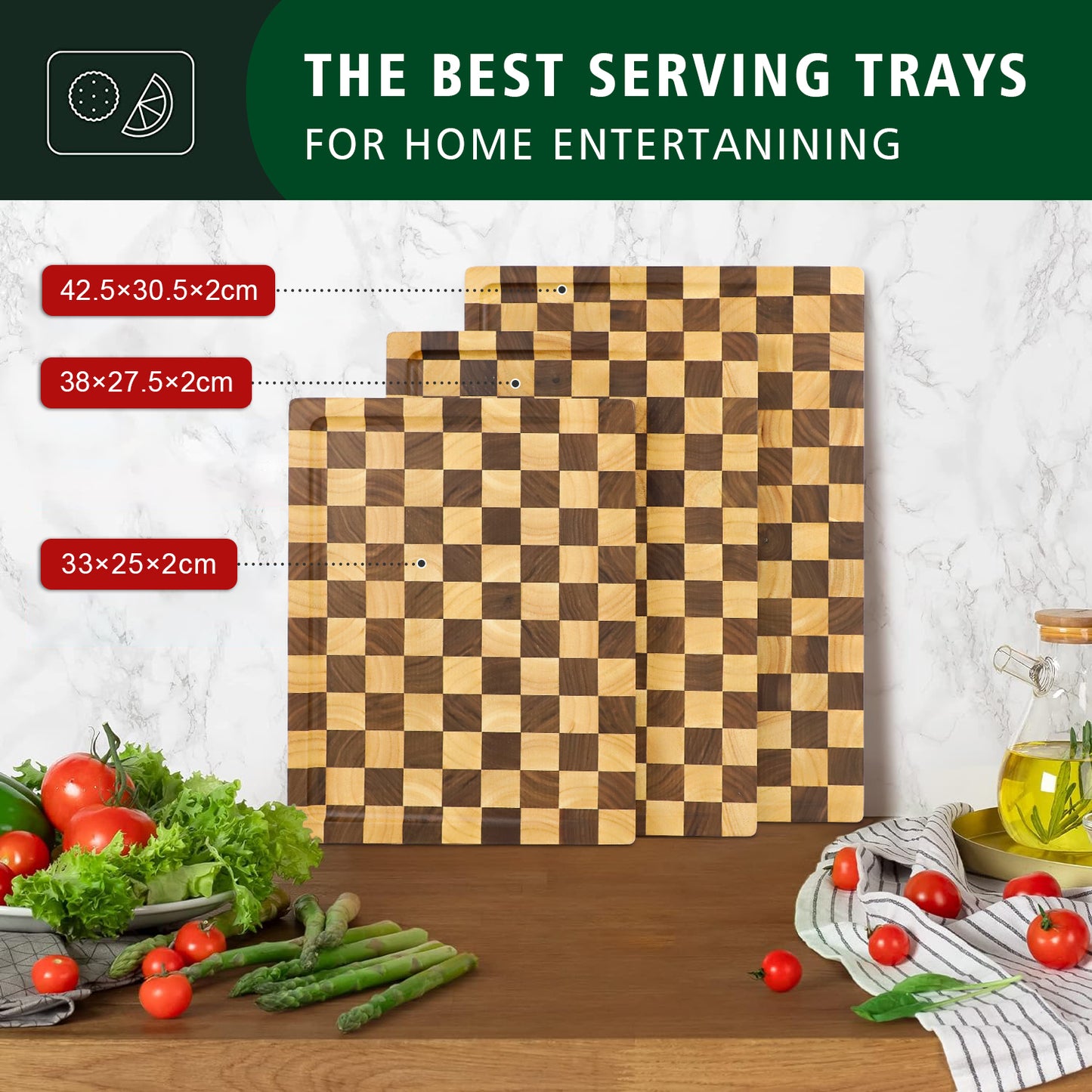 Walnut Cutting Board 3-piece Set - Small Grid