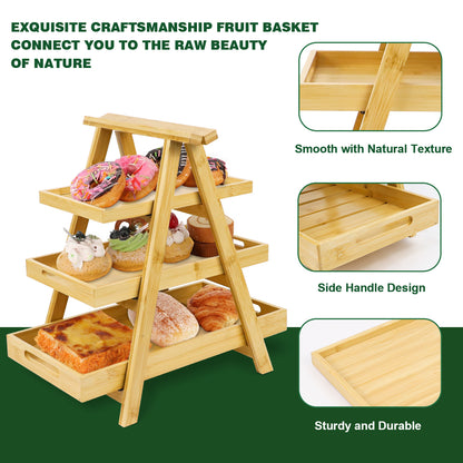 GL-- 3-Tier Bamboo Display Rack – No Installation Required, Multi-Functional Storage Solution for Fruits, Baked Goods