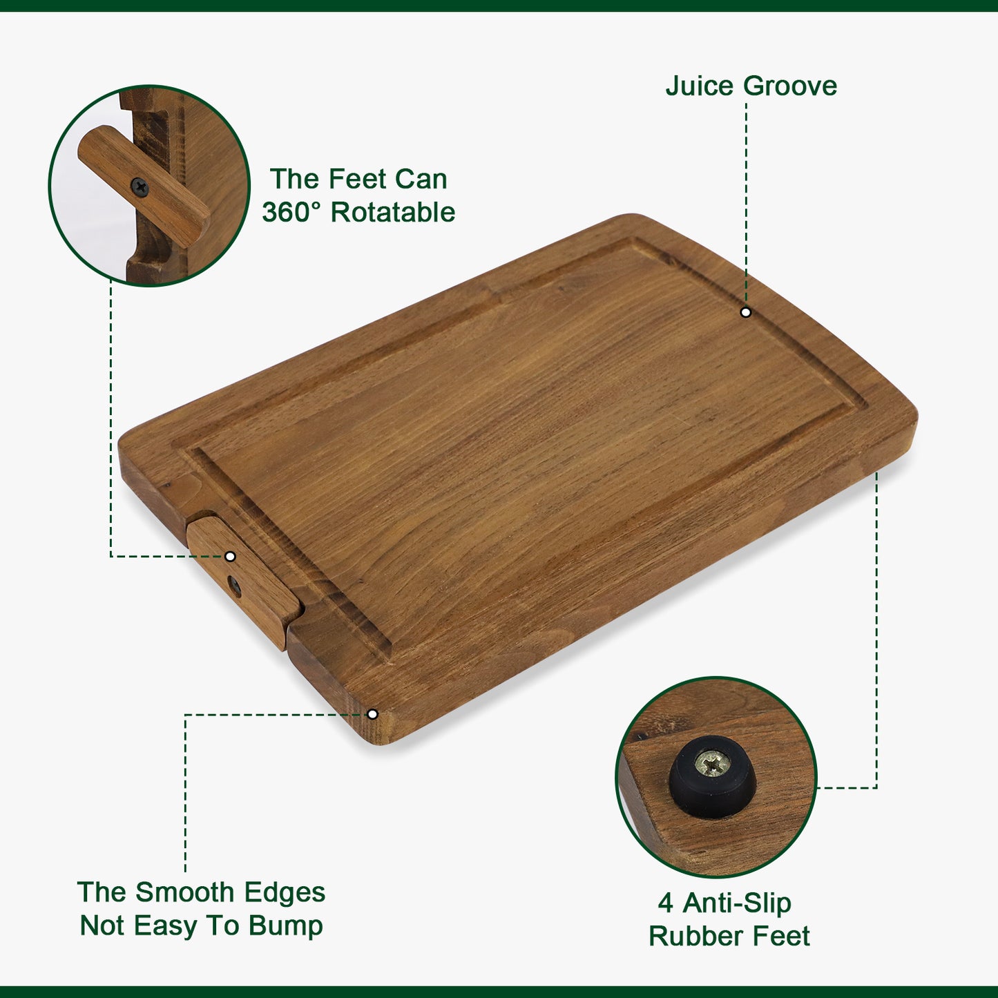 Walnut cutting board with swivel feet