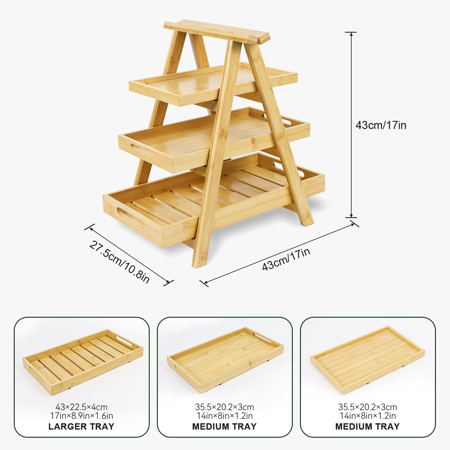 3-Tier Bamboo Display Rack – No Installation Required, Multi-Functional Storage Solution for Fruits, Baked Goods, and More