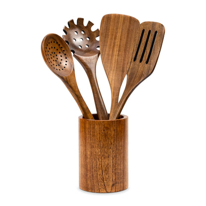 GL--Bamboo Acacia Wood Cooking Spoon Set Wholesale (With Spoon Holder and Cutlery Holder)