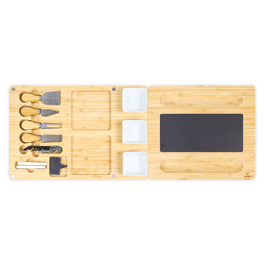 GL Bamboo Large Bamboo Cheese Board and Knife Set Unique House Warming Gifts Unique Chopping Blocks for Charcuterie & Cheese Platter