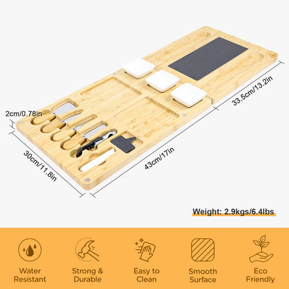 GL Bamboo Large Bamboo Cheese Board and Knife Set Unique House Warming Gifts Unique Chopping Blocks for Charcuterie & Cheese Platter