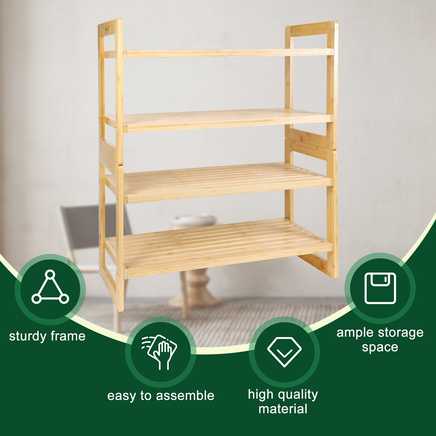 USA In-Stock:GL-Bamboo 4-Tier Shoe Rack - Free Shipping!