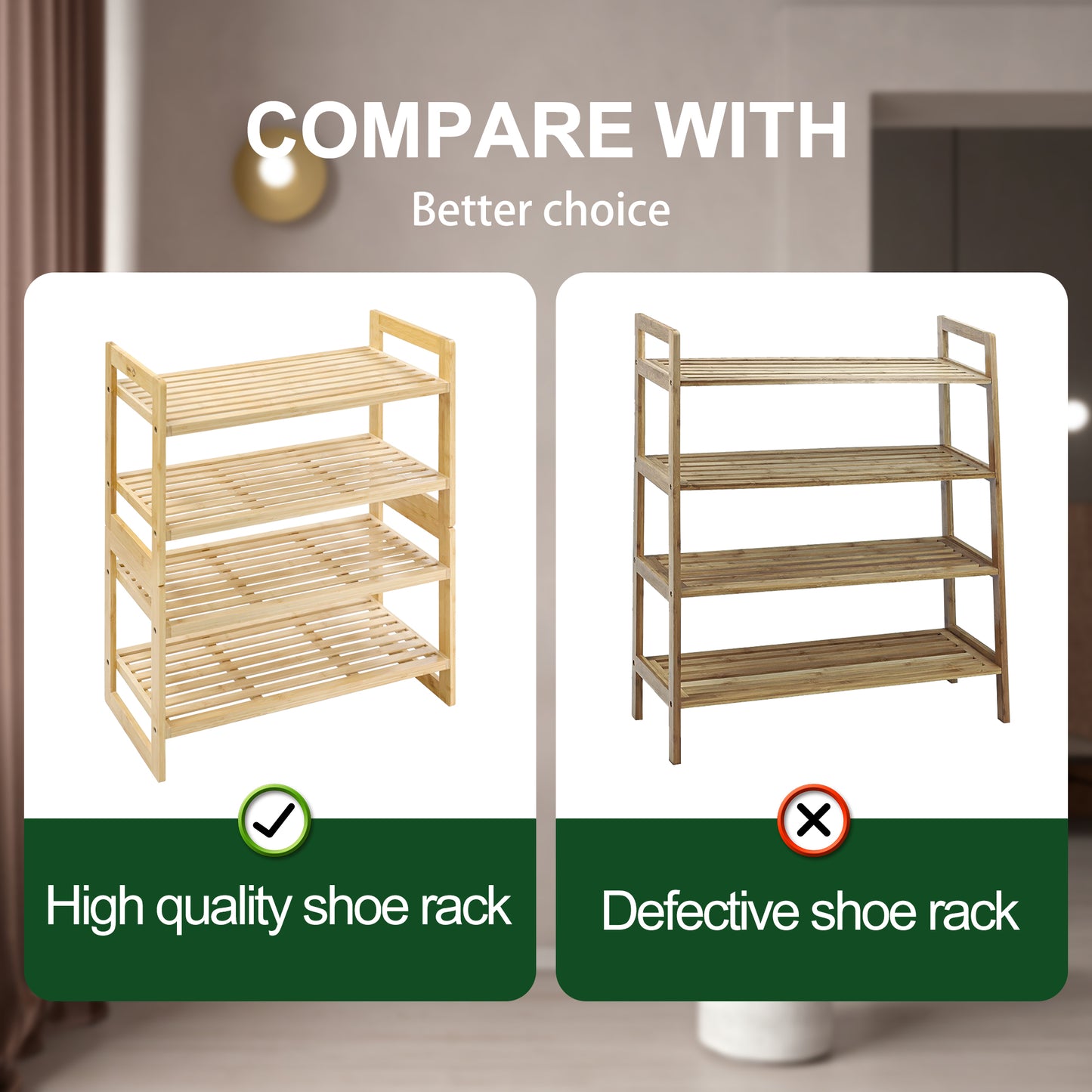 USA In-Stock:GL-Bamboo 4-Tier Shoe Rack - Free Shipping!