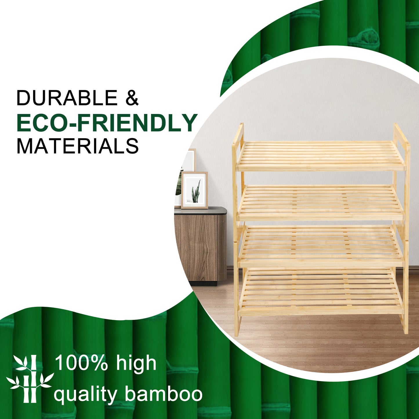 USA In-Stock:GL-Bamboo 4-Tier Shoe Rack - Free Shipping!