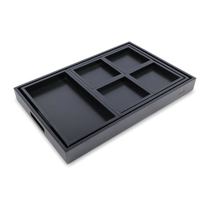 GL-Bamboo Black Bamboo Nesting Tray Set - 1 Large Square Tray, 4 Small Square Trays, 1 Rectangular Tray, Customizable Size, Logo