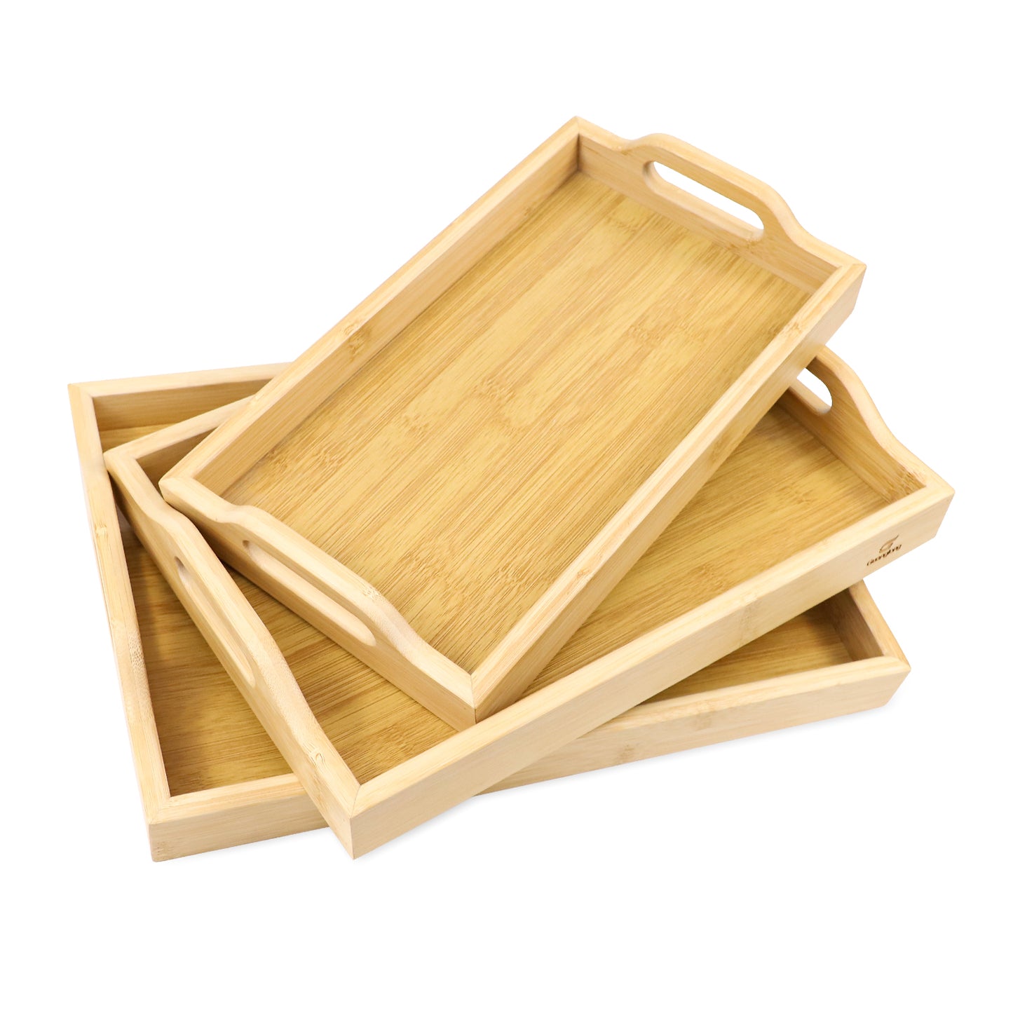 GL-Bamboo 3PCS Set Custom Serving tray bamboo wooden tray Coffee Table Wooden Bamboo Serving Tray with Handles