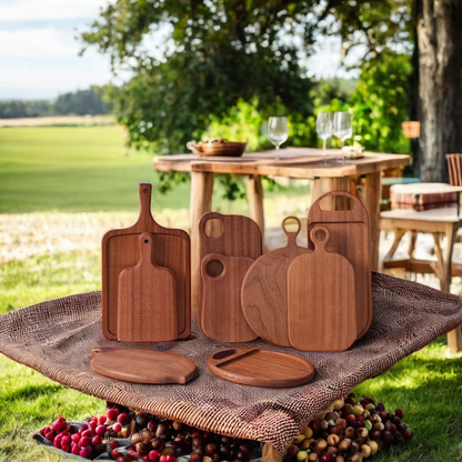 GL--Bamboo wholesale kitchen thickened large round personalized custom walnut acacia bamboo chopping board with handle, custom size, logo