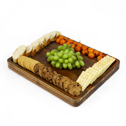 GL- Bamboo Acacia Cheese Board Set Charcuterie Cheese Board and Platter Set with Knives and 3 Ceramic Dishes