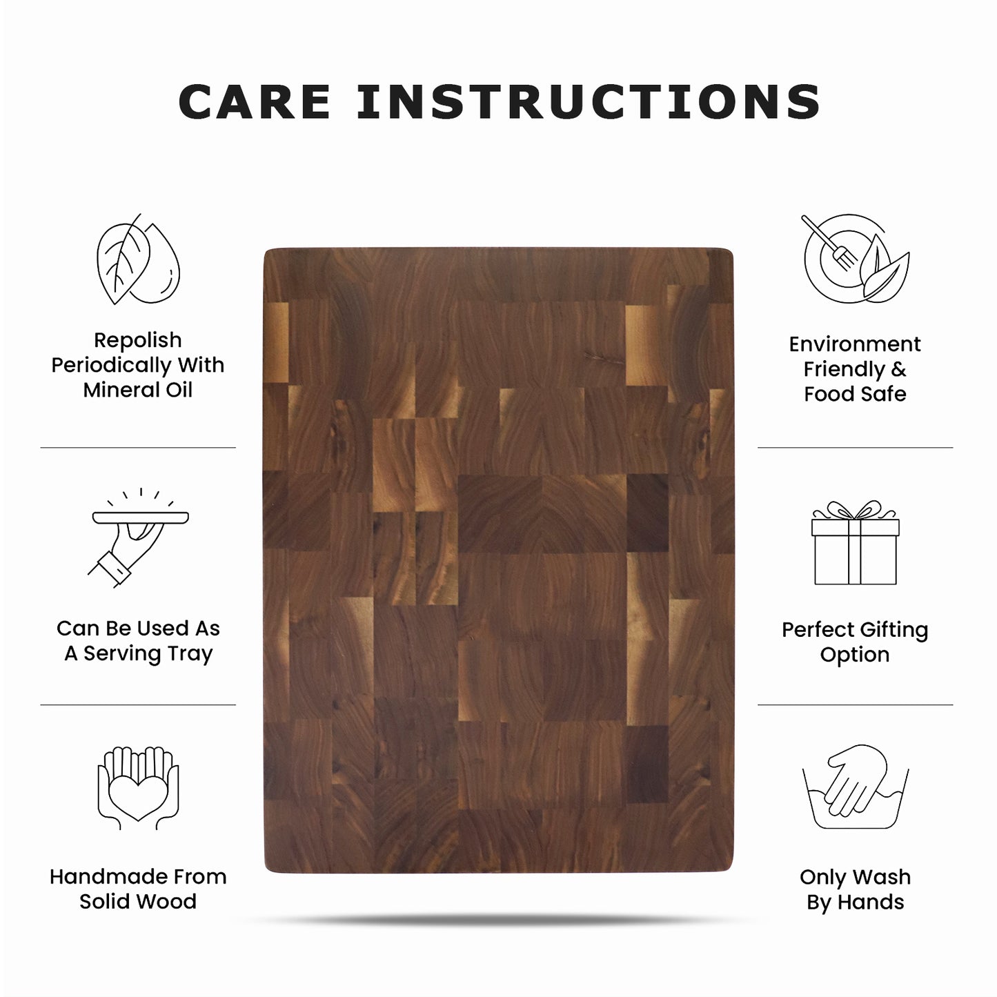 Walnut End Grain Cutting Board with Easy-Grip Grooves