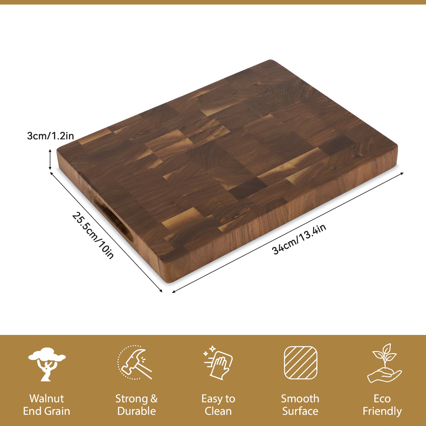 Walnut End Grain Cutting Board with Easy-Grip Grooves