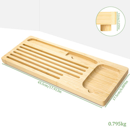 GL-Bamboo Bread Cutting Board with Crumb Catcher, Knife and Dipping Dish