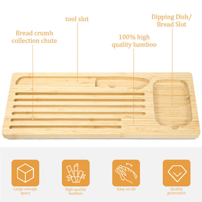 GL-Bamboo Bread Cutting Board with Crumb Catcher, Knife and Dipping Dish