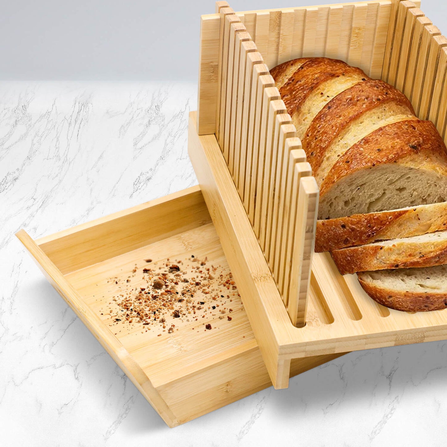 GL-Bamboo Bread Slicer with Knife and Crumbs Catcher
