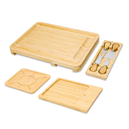 GL-Bamboo Cheese Board Set with Drawer and Removable Tray