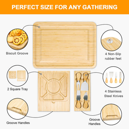 GL-Bamboo Cheese Board Set with Drawer and Removable Tray