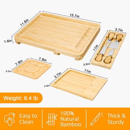 GL-Bamboo Cheese Board Set with Drawer and Removable Tray