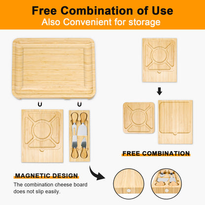 GL-Bamboo Cheese Board Set with Drawer and Removable Tray