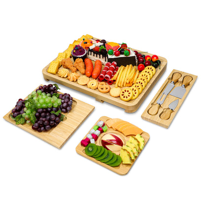 GL-Bamboo Cheese Board Set with Drawer and Removable Tray