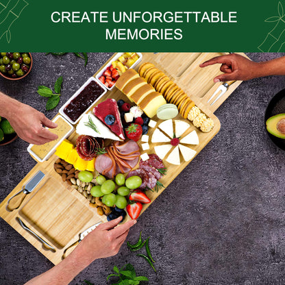 GL-Bamboo Cheese Board Set with Expandable Drawer, Including Fruit Tray