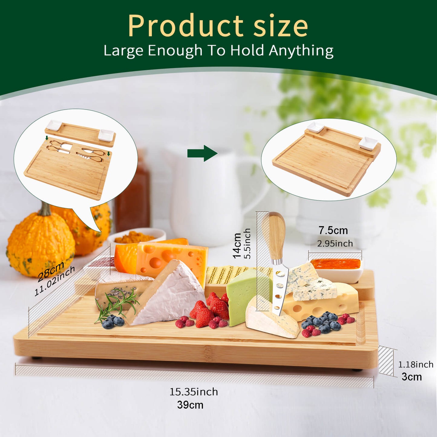 GL-Bamboo Cheese Board Set with Magnetic Tray