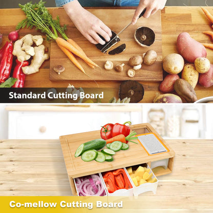 GL-Bamboo Cutting Board with Containers, Lids, and Graters