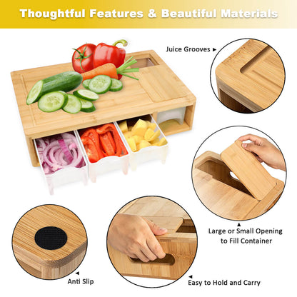 GL-Bamboo Cutting Board with Containers, Lids, and Graters