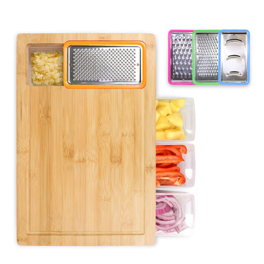 GL-Bamboo Cutting Board with Containers, Lids, and Graters