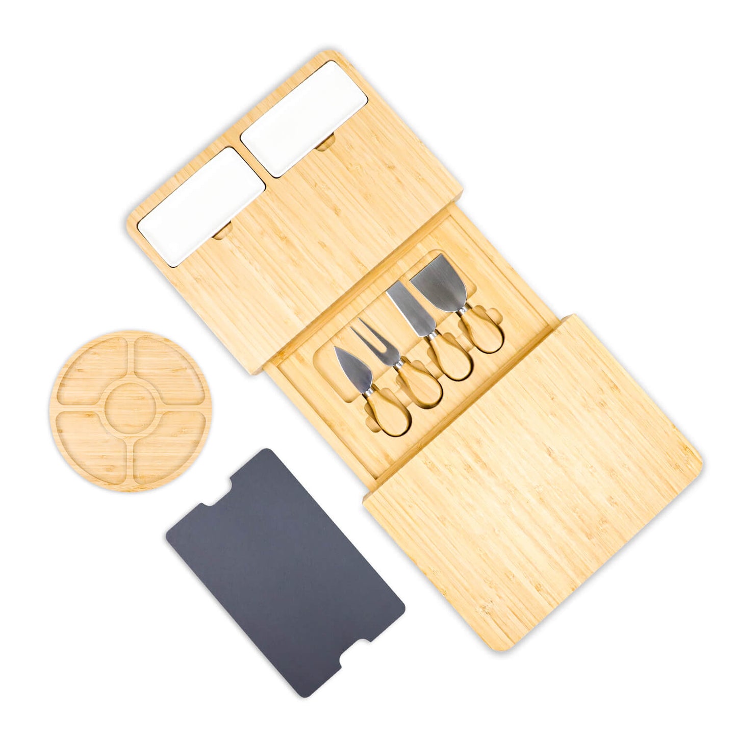 GL-Bamboo Slate Cheese Board Set, Including Fruit Tray