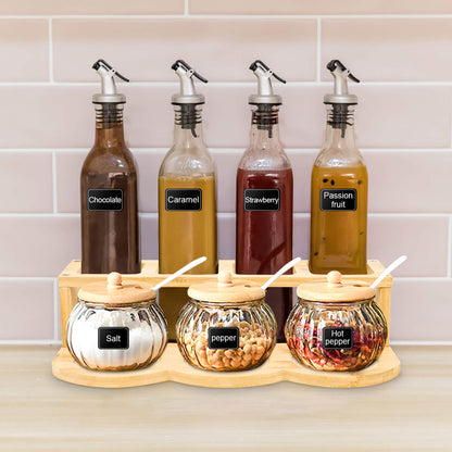 GL-Bamboo Spice Rack with Jars and Bottles