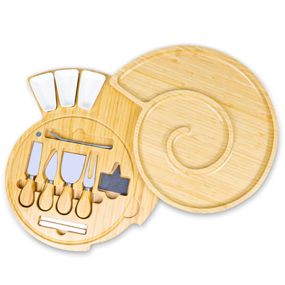 GL-Bamboo Swivel Cheese Board Set with Conch Shape Design