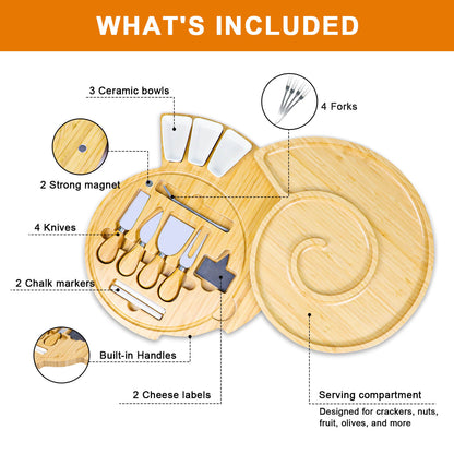GL-Bamboo Swivel Cheese Board Set with Conch Shape Design