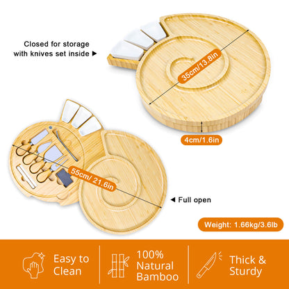 GL-Bamboo Swivel Cheese Board Set with Conch Shape Design