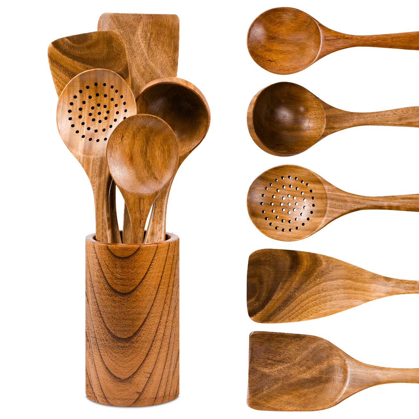 GL-Bamboo Acacia Wood Cooking Spoon Set With Utensils Holder