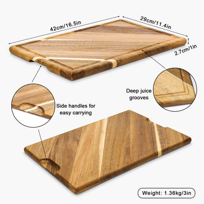 GL-Bamboo Acacia Wood Cutting Board Chopping Blocks with Juice Groove and Finger-Grip Handles for Serving