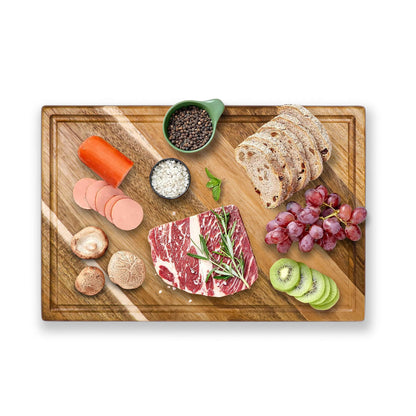 GL-Bamboo Acacia Wood Cutting Board Chopping Blocks with Juice Groove and Finger-Grip Handles for Serving