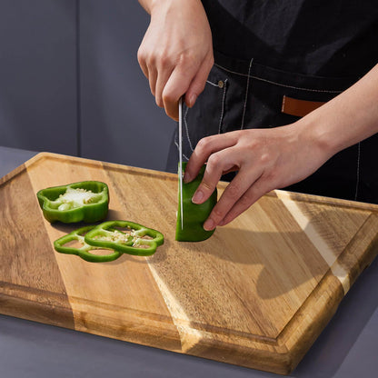 GL-Bamboo Acacia Wood Cutting Board Chopping Blocks with Juice Groove and Finger-Grip Handles for Serving